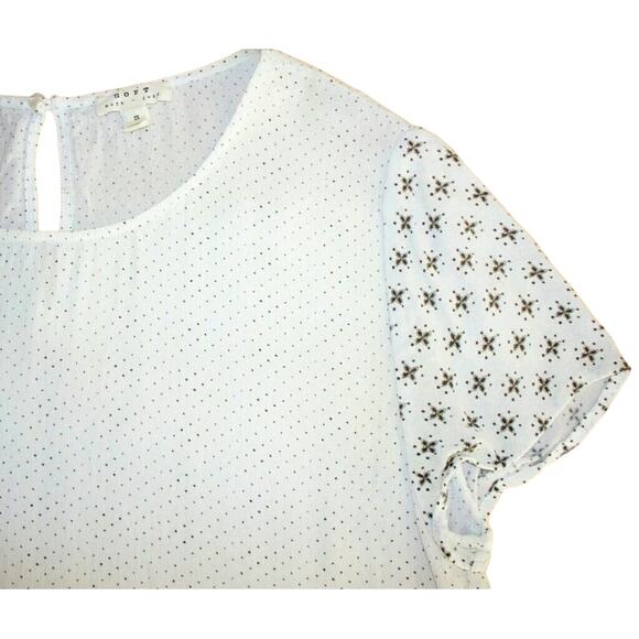 SOFT Joie polka dot cream blouse short sleeve semi sheer top shirt Size Small - Picture 3 of 6